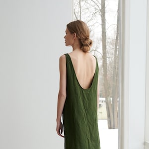 Monstera forest green dress - Linen dress - Summer dress - Simple linen dress - Tank top dress - Loose linen dress - Linen tunic