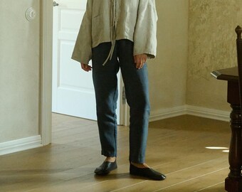 Morgan heavy graphite grey linen trousers - Linen pants - Linen trousers - Linen culottes - Washed linen pants