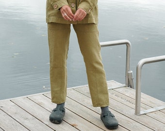 Brooke heavy olive utility trousers - Utility trousers - Workwear pants - Heavy linen pants - Linen trousers