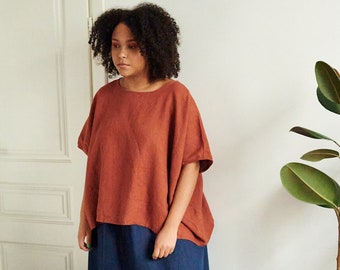 Nina terracotta top - One size top - Oversized linen blouse - Linen top - Linen tunic