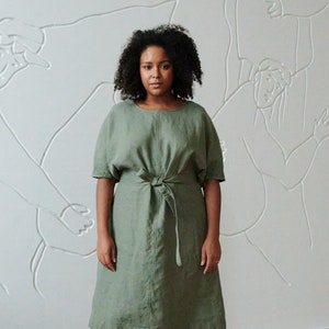 Rush pine green dress Cocoon linen dress Loose linen dress Oversized linen dress Summer dress Linen dress image 1