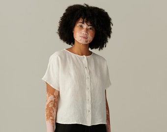 Esme milky white linen top - Linen blouse - Basic linen top -  Minimal linen blouse - Oversized linen top
