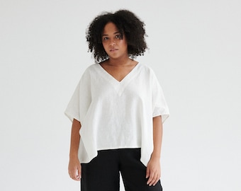 Sofort Versandfertig - Brie Leinen Top - Einheitsgröße - Oversized Leinenbluse - Leinen Top - Leinen Tunika