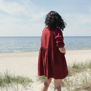 Beth burgundy red dress - Linen dress - Summer linen dress - Short linen dress