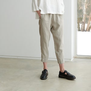 Mara natural grey trousers - Tapered linen pants - Linen trousers - Linen pants - Washed linen pants - Summer linen pants