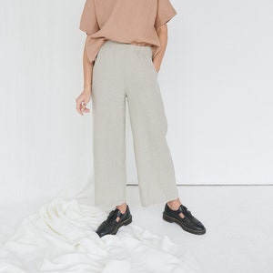 Ocean natural grey trousers Linen pants Linen trousers Linen culottes Washed linen pants Simple linen pants Wide linen pants image 3