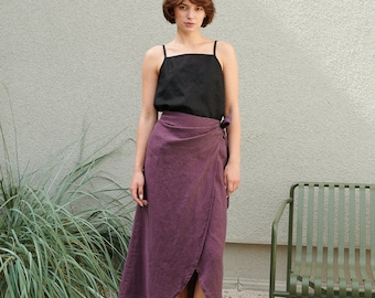 Jura eggplant violet skirt - Wrap linen skirt - Long wrap skirt - Black linen skirt