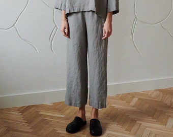 Ocean neutral grey pants - Linen pants - Loose linen pants - Linen culottes - Wide leg pants - Soft linen pants