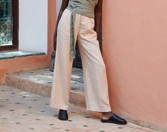 Brenna beige linen trousers - Long linen pants - Wide summer linen trousers - Linen culottes