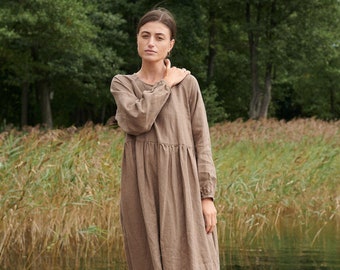 Margo cacao linen dress - Linen dress - Fall linen dress - Long linen dress