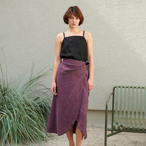 Jura eggplant violet skirt Wrap linen skirt Long wrap skirt Black linen skirt image 1