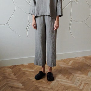 Ocean neutral grey pants - Linen pants - Loose linen pants - Linen culottes - Wide leg pants - Soft linen pants