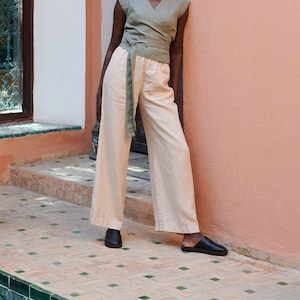 Brenna beige linen trousers - Long linen pants - Wide summer linen trousers - Linen culottes