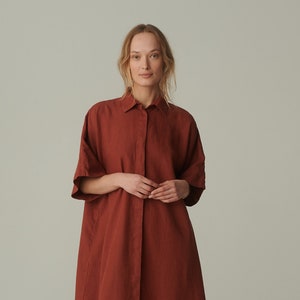 Annika terracotta linen dress - Oversized dress - Snap button linen dress - Maxi linen dress - Button down dress - Shirt dress