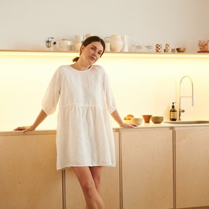 Vestido branco leitoso Beth - Vestido de linho - Vestido de linho de verão - Vestido curto de linho