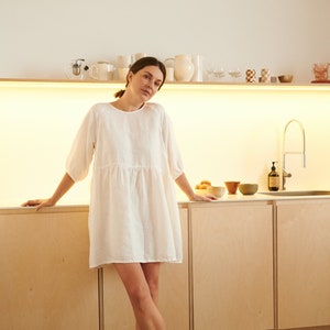 Beth milky white dress - Linen dress - Summer linen dress - Short Linen dress