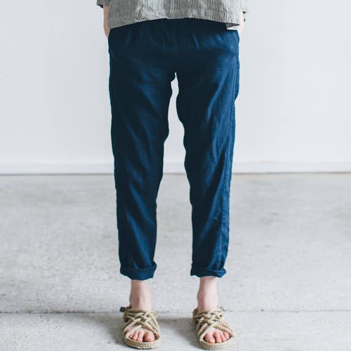 Nova navy blue trousers - Tapered linen pants - Classic linen pants - Washed linen pants - Soft linen pants