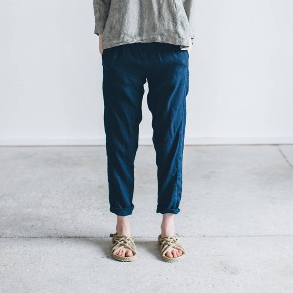 Nova navy blue trousers - Tapered linen pants - Classic linen pants - Washed linen pants - Soft linen pants