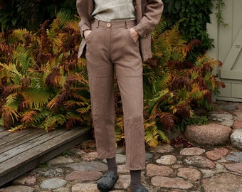 Brooke heavy cacao utility trousers - Utility trousers - Workwear pants - Heavy linen pants - Linen trousers