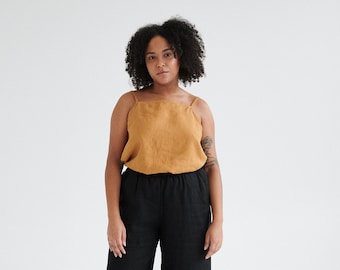 Stella camel top - Linen top - Linen blouse - Linen basic top - Spaghetti straps top