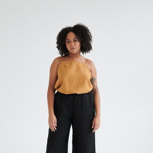 Stella camel top - Linen top - Linen blouse - Linen basic top - Spaghetti straps top