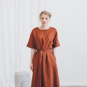 Ellen Terracotta Dress Loose Linen Dress Oversized Linen Dress Summer ...