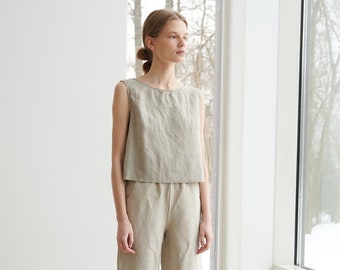 Crop natural grey top - Basic linen top - Linen tank top - Linen blouse - Soft linen clothing - Crop top