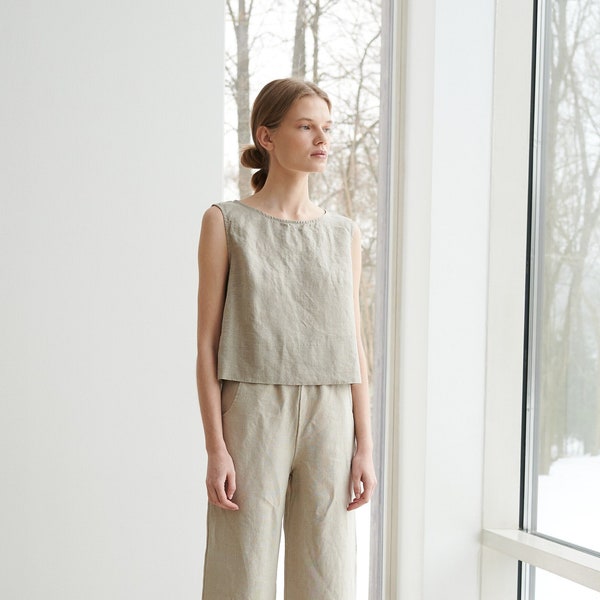 Crop natural grey top - Basic linen top - Linen tank top - Linen blouse - Soft linen clothing - Crop top