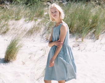 Dana sea green dress - Smock dress - Basic linen dress - Loose linen dress - Simple dress - Summer linen dress