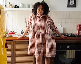 Vestido Beth Terracotta Gingham - Vestido de lino Gingham - Vestido de lino de verano