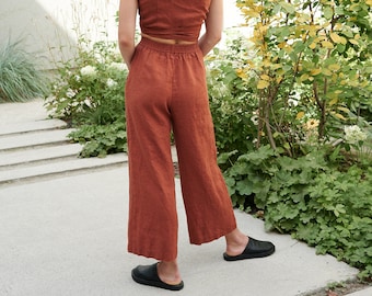 Ocean terracotta trousers - Linen pants - Linen trousers - Linen culottes - Washed linen pants - Simple linen pants - Wide linen pants