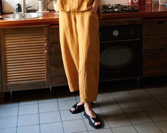 Frankie camel trousers - Barrel trousers - Linen trousers - Loose linen pants - Linen pants