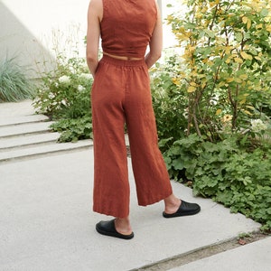 Ocean terracotta trousers - Linen pants - Linen trousers - Linen culottes - Washed linen pants - Simple linen pants - Wide linen pants