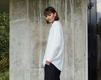 Lyn milky white shirt - Oversized linen shirt - White linen shirt - Women linen shirt - Loose linen shirt