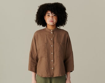 Hana cacao linen shirt  - Drop shoulder shirt - Oversized linen shirt - Linen shirt