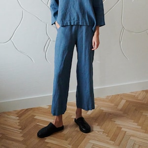 Ocean stellar blue pants - Linen pants - Loose linen pants - Linen culottes - Wide leg pants - Soft linen pants
