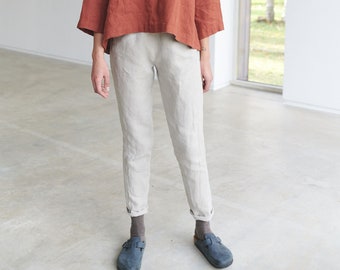 Nova natural grey trousers - Tapered linen pants - Linen pants - Linen trousers