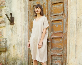 Vestido beige Amalfi - Vestido de talla única - Vestido de lino de gran tamaño - Vestido de lino - Vestido de verano - Vestido de lino suelto - Vestido de lino suave