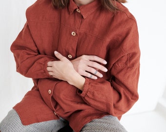 Lyn terracotta linen shirt - Linen shirt - Drop shoulder shirt - Oversized linen clothes - Lyn shirt
