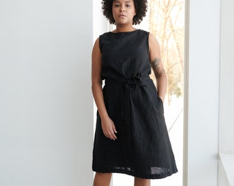 Ready To Ship - Nida black dress - Black linen dress - Back V neck linen dress - Summer dress - Linen dress - Washed linen dress