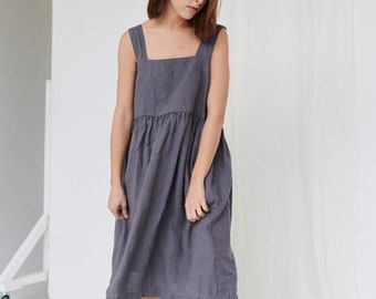Summer platinum grey dress - Pinafore dress - Linen dress - Oversized dress - Summer linen dress - Midi dress - Loose linen dress