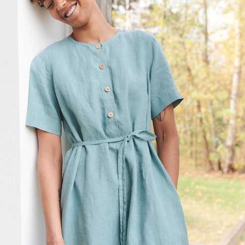 Bloom teal dress  - Simple linen dress - Summer dress - Everyday dress - Casual dress - Maternity dress