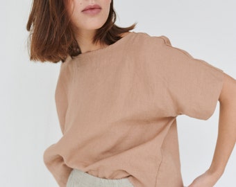 Mona dusty peach top - Linen top - Oversized linen top - Top - Linen blouse - Crop top