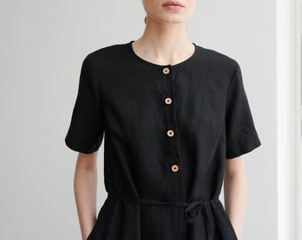 Robe noire fleurie - Robe en lin simple - Robe d'été - Robe de tous les jours - Robe décontractée - Robe de maternité