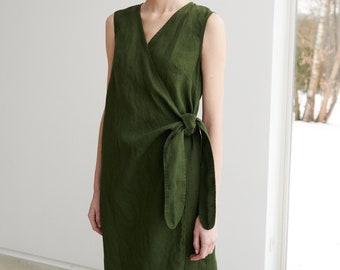 Zoe forest green dress - Maternity dress - Wrap linen dress - Oversized linen dress - Summer dress - Linen dress