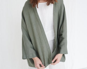 Juta pine green jacket - Oversized linen jacket - Linen coat -  Washed linen jacket - Linen jacket