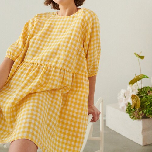 Beth Blue Gingham Dress Gingham Linen Dress Summer Linen Etsy