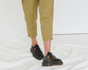 Mara olive trousers - Tapered linen pants - Linen trousers - Linen pants - Washed linen pants - Summer linen pants - Harem linen pants