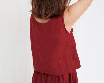 Malibu burgundy red top - Linen top - Linen blouse - Linen tank top - Linen crop top