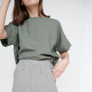 Mona pine green top - Linen top - Oversized linen top - Linen blouse - Basic linen top